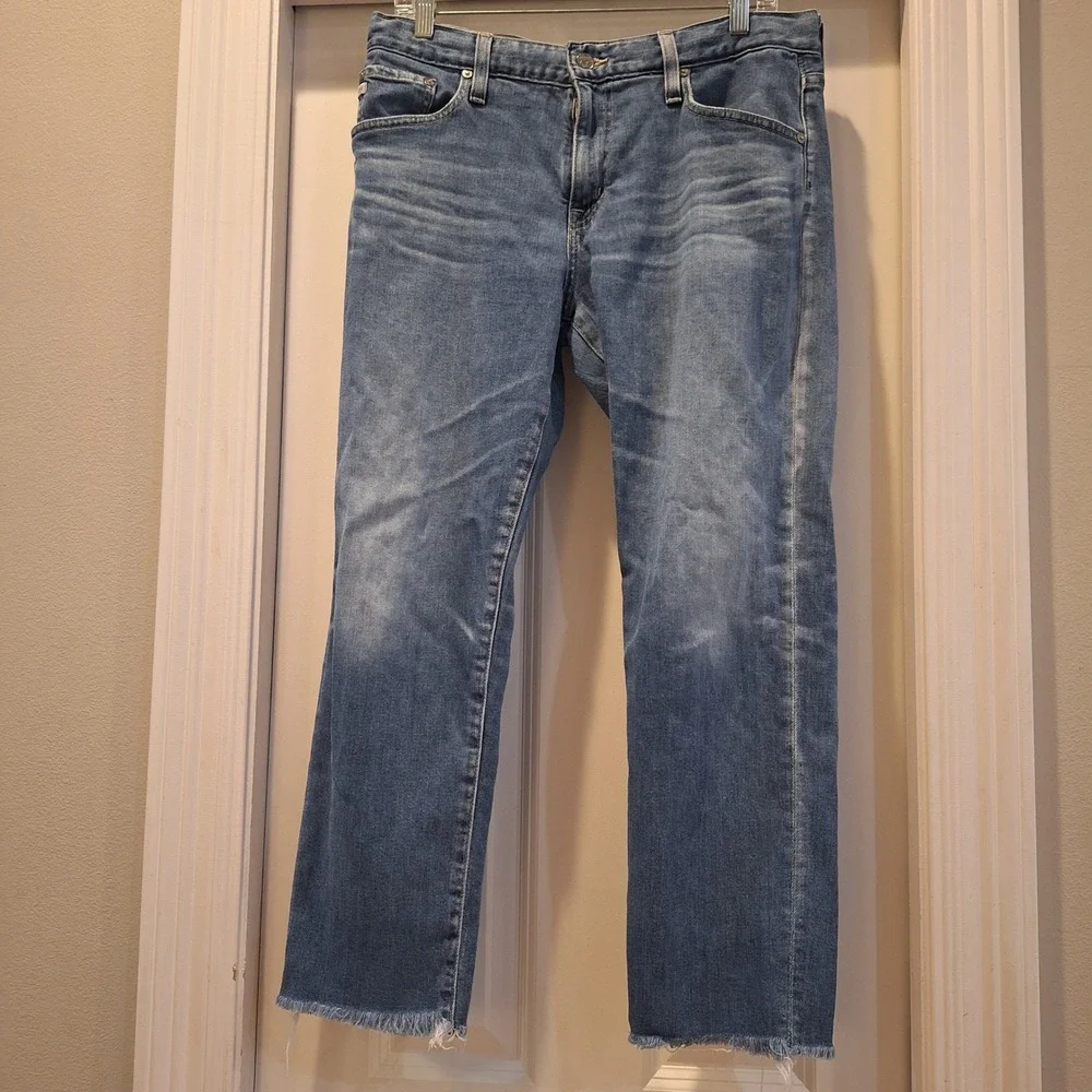 AG Adriano Goldschmied Jeans Wom Sz 31R Blue AG-ED Denim Raw‎ Hem Straight Leg
